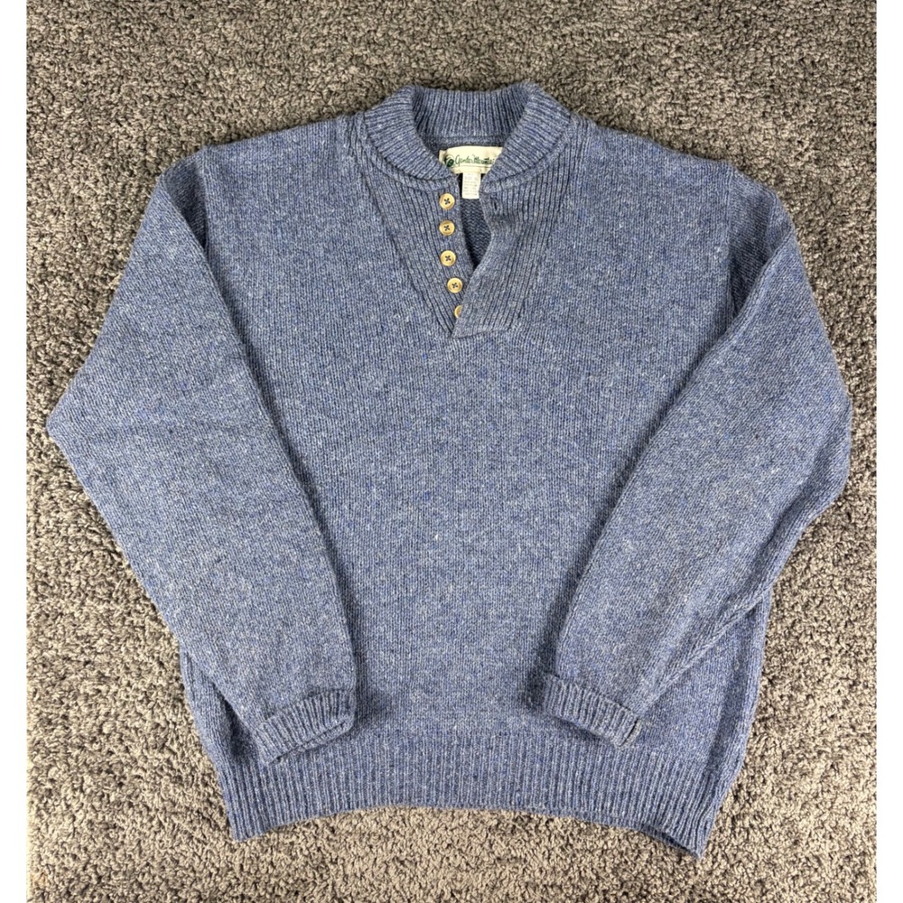 Vintage 80s Gander Mountain Mens XL Blue Wool Blend Henley Sweater Made in USA